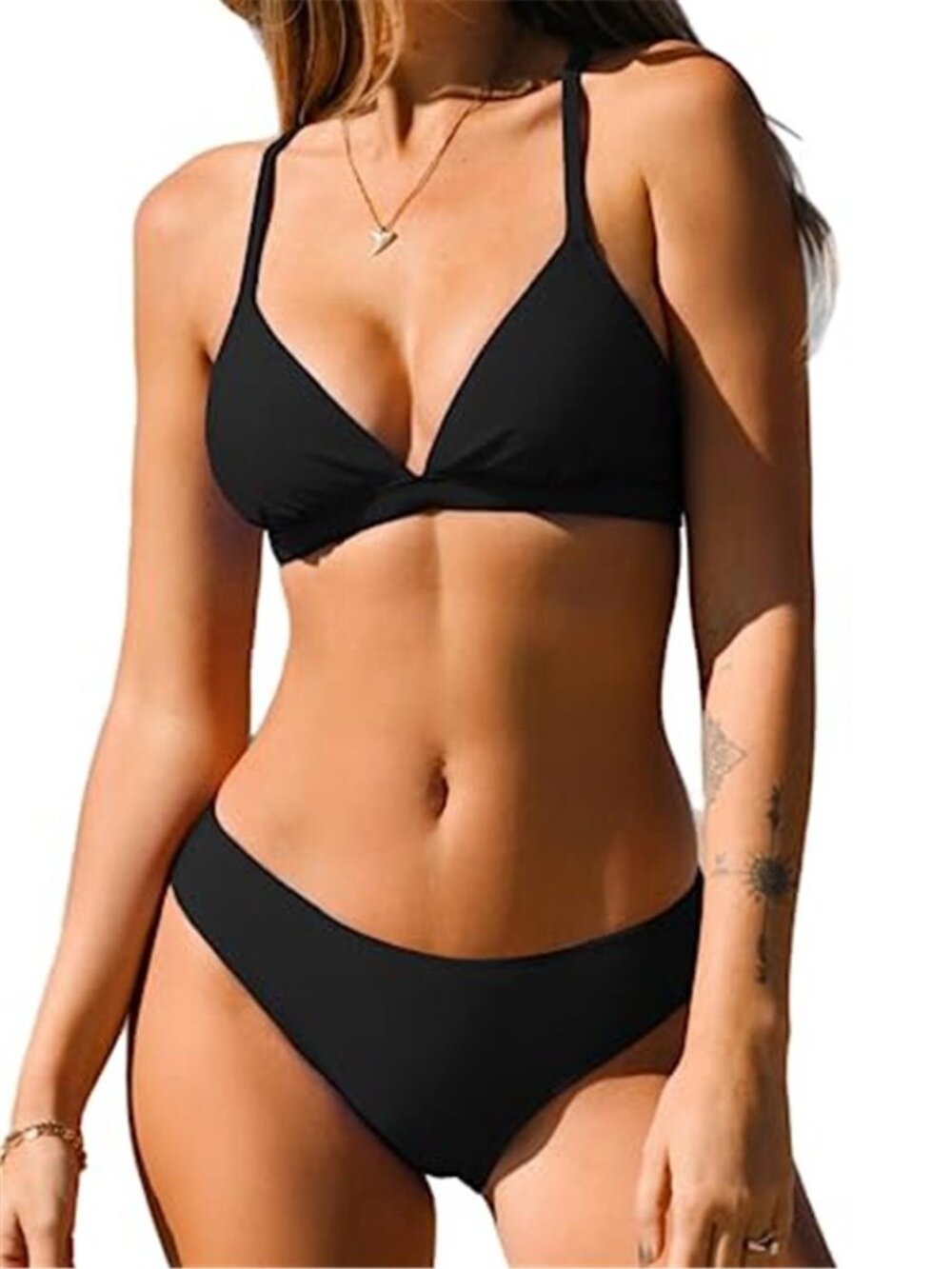 Womens Bikini Set Deep V Neck Low Rise Crisscross Tie Back Swimsuit